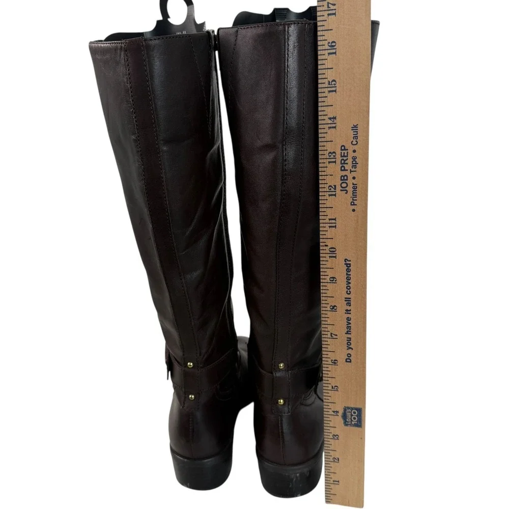 Lauren Ralph Lauren Womens Micah Dark Brown Leather Riding Boots Gold Buckle 9.5